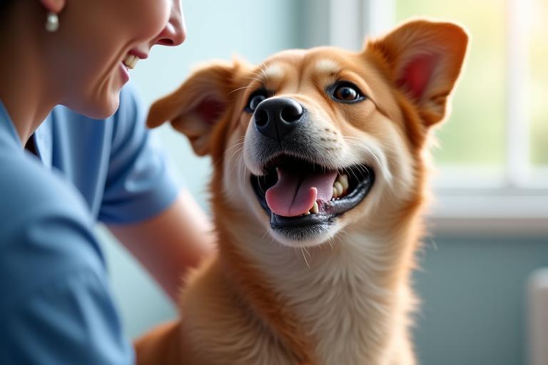 Perro feliz durante un chequeo de bienestar animal