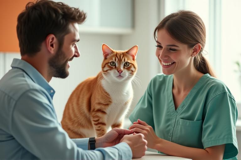 Dueña recibiendo asesoramiento nutricional para su gato