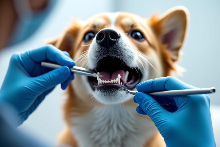 Examen de odontología animal a un perro